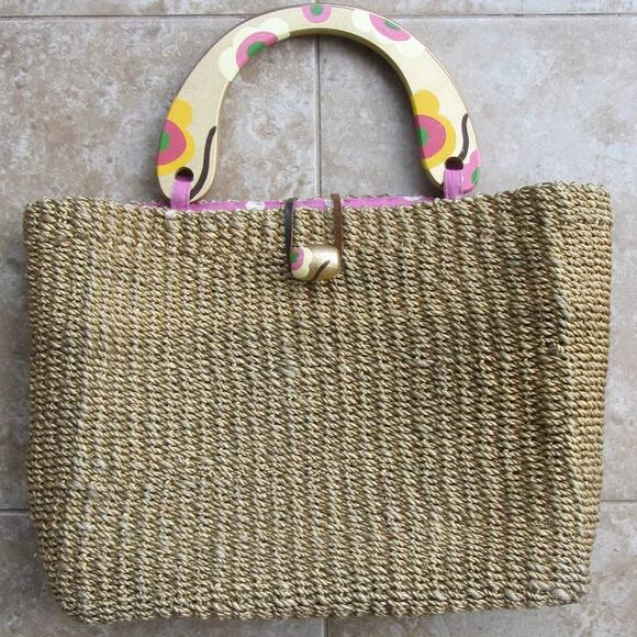Hand Painted Hand-Woven Tote Made in the Philippines Rattan Purse - Picture 7 of 7